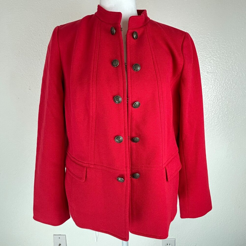 Talbots Women 12P Red Military Jacket Cotton Blend Buttons Twill Classic Holiday